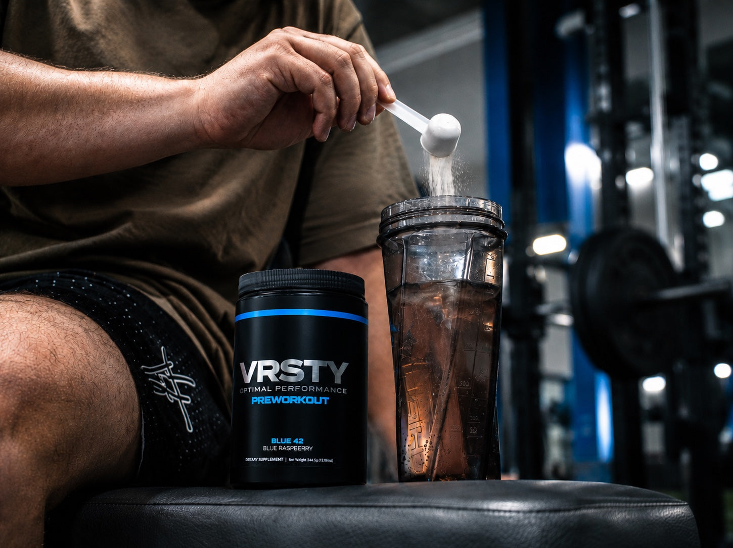 VRSTY Pre Workout being mixed in a shaker
